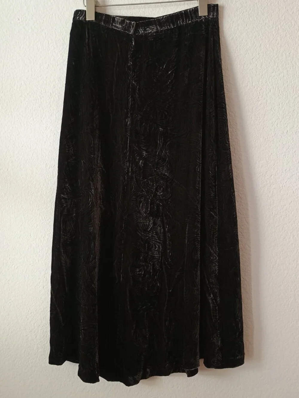 NWOT Kenar Women 8P Maxi Skirt Silk Velvet Shimmer Geometric Pattern Black/Brown